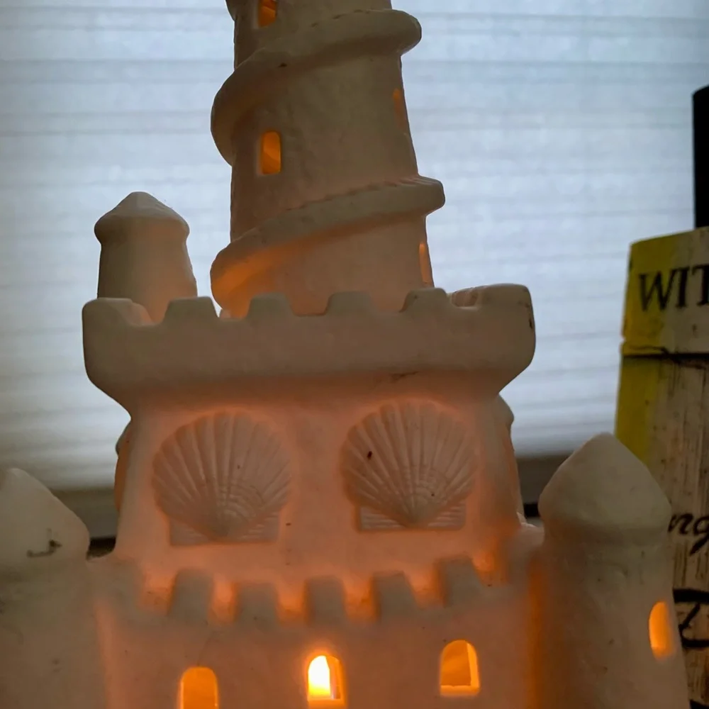 PartyLite Retired White Bisque Porcelain Sand Castle Tea Lite Candle Holder